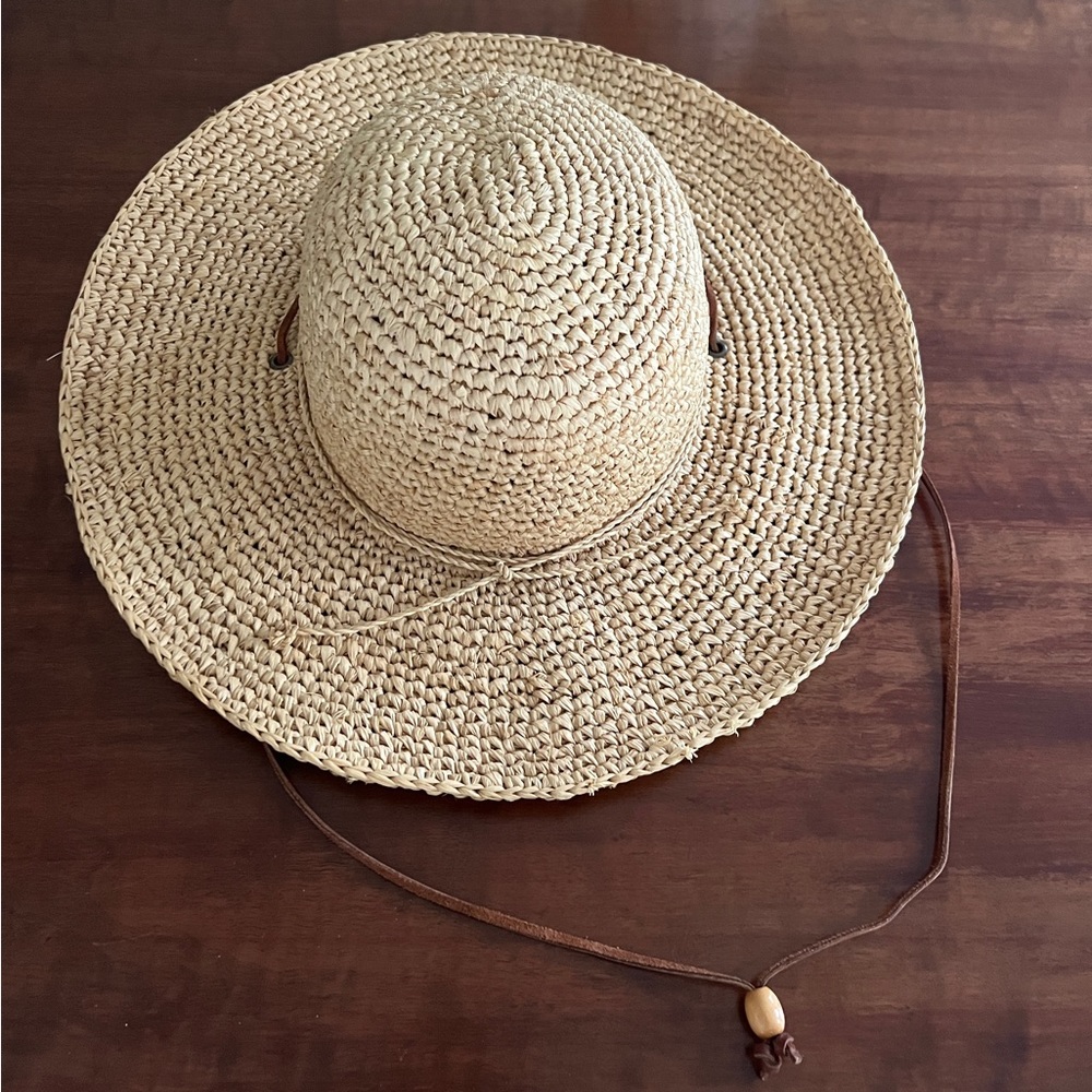 The Scala Collection straw sun hat with leather chin cord and drawstring